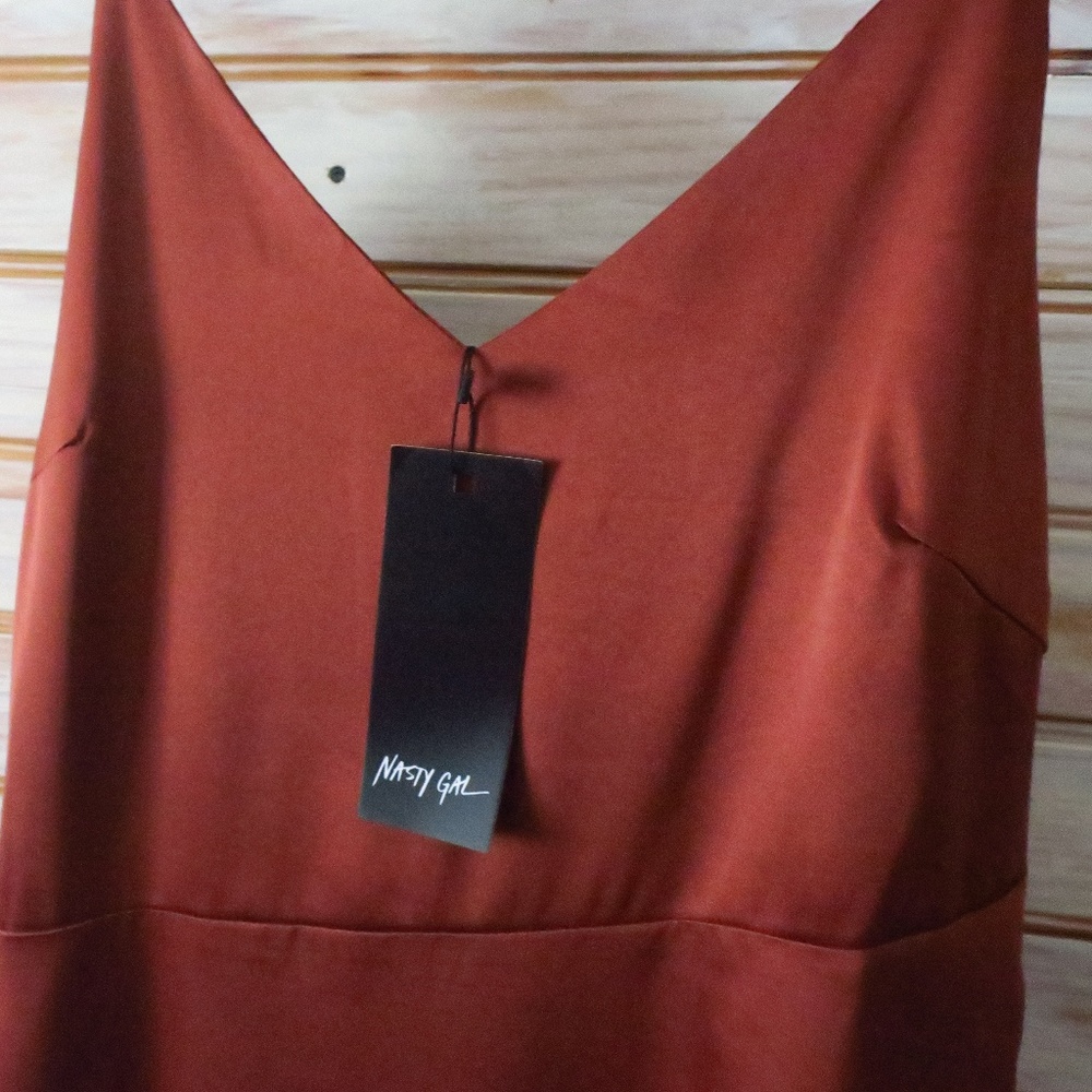 Nasty Gal Satin Slip Dress Chocolate Wine - Picture 8 of 8